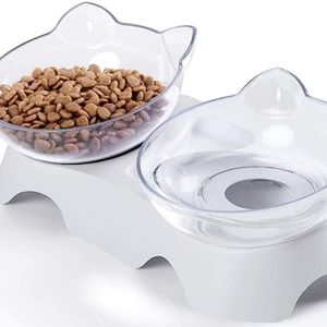 Cat Food Bowls Elevated Tilted, Anti Vomiting Orthopedic Kitty Bowls or Puppy bo